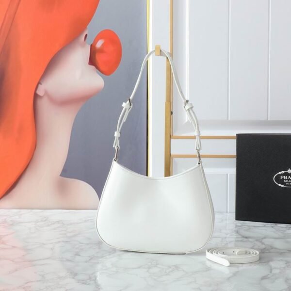 Cleo Silhouette – Brushed White-Silver-Black Leather Shoulder Bag